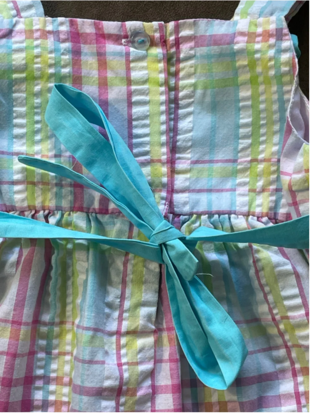 Vintabe Rare Editions Girls 24 Months Pastel Rainbow Plaid Dress Summer Ruffle